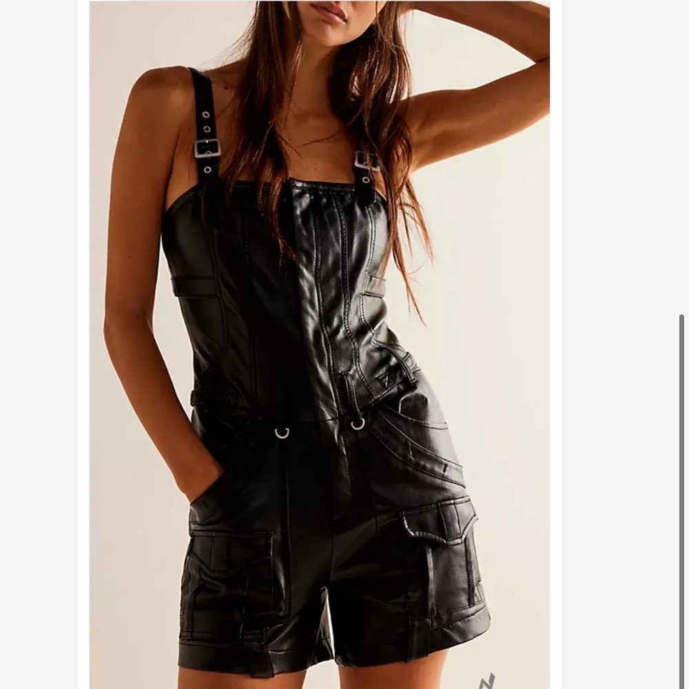 Free People - Harlin Black Vegan Leather One-Piece
